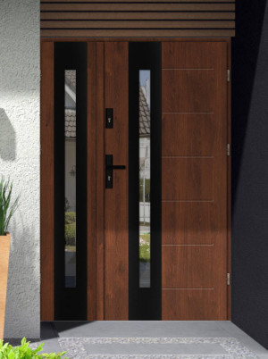 Dwuskrzydłowe grube 72mm ciepła ościeżnica drewno-stal podwójne drzwi zewnętrznena wymiar dopasowaneszerokie funkcjonalne nowoczesne eleganckieTuluza BLACK