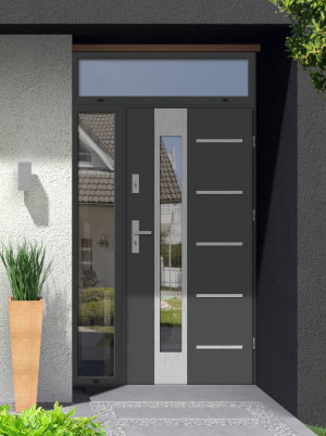 Uta Premium z klamką i ościeżnicą nowoczesne energooszczędne drzwi zewnętrzne z naświetlem górnym i bocznym z szybą wenecką 120 130