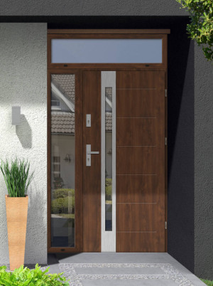 Slim Premium z klamką i ramką nowoczesne energooszczędne drzwi wejściowe z doświetlem bocznym i górnym z lustrem weneckim 130 140