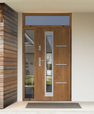 Greca Premium z klamką i ramką nowoczesne energooszczędne drzwi wejściowe z doświetlem bocznym i górnym z lustrem weneckim 130 140