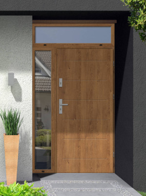 Avon Premium z klamką i futryną nowoczesne energooszczędne polskie drzwi do domu z dostawką boczną i górną z przeszkleniem 140 150
