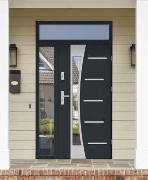 Agama Premium z klamką i futryną nowoczesne energooszczędne polskie drzwi do domu z dostawką boczną i górną z przeszkleniem 140 150