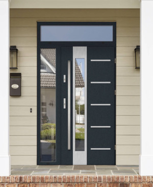 Uta Premium z pochwytem i ościeżnicą nowoczesne energooszczędne drzwi zewnętrzne z naświetlem górnym i bocznym z szybą wenecką