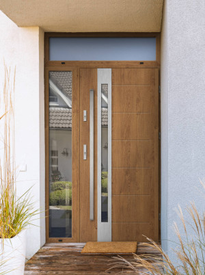 Slim Premium z antabą i ramką nowoczesne energooszczędne drzwi wejściowe z doświetlem bocznym i górnym z lustrem weneckim 120 130