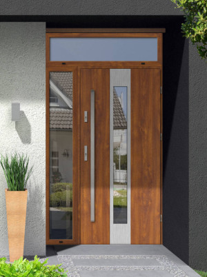 Papua Premium z antabą i ramką nowoczesne energooszczędne drzwi wejściowe z doświetlem bocznym i górnym z lustrem weneckim 120 130