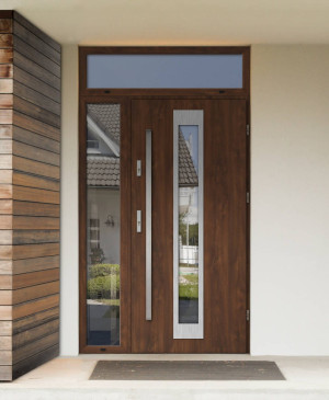 Iguana Premium z antabą i ramką nowoczesne energooszczędne drzwi wejściowe z doświetlem bocznym i górnym z lustrem weneckim 120 130