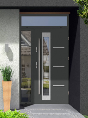 Greca Premium z antabą i ramką nowoczesne energooszczędne drzwi wejściowe z doświetlem bocznym i górnym z lustrem weneckim 120 130