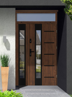 Dwuskrzydłowe grube 72mm z naświetlem górnym ciepła ościeżnica aluminiowa podwójne drzwi zewnętrznena wymiar dopasowaneszerokie wysokie nowoczesneUta BLACK