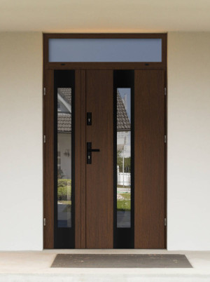 Dwuskrzydłowe grube 72mm z naświetlem górnym ciepła ościeżnica aluminiowa podwójne drzwi zewnętrznena wymiar dopasowaneszerokie wysokie nowoczesnePapua BLACK