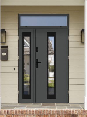 Dwuskrzydłowe grube 72mm z naświetlem górnym ciepła ościeżnica aluminiowa podwójne drzwi zewnętrznena wymiar dopasowaneszerokie wysokie nowoczesneIguana BLACK