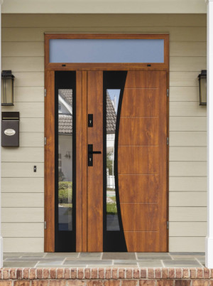 Dwuskrzydłowe grube 72mm z naświetlem górnym ciepła ościeżnica aluminiowa podwójne drzwi zewnętrznena wymiar dopasowaneszerokie wysokie nowoczesneBellis BLACK