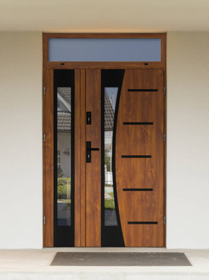 Dwuskrzydłowe grube 72mm z naświetlem górnym ciepła ościeżnica aluminiowa podwójne drzwi zewnętrznena wymiar dopasowaneszerokie wysokie nowoczesneAgama BLACK