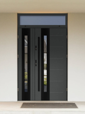 Dwuskrzydłowe grube 72mm z naświetlem górnym ciepła ościeżnica aluminiowa podwójne drzwi zewnętrznena wymiar dopasowaneszerokie wysokie nowoczesneTuluza BLACK
