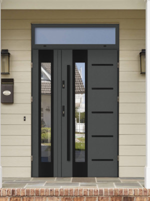 Dwuskrzydłowe grube 72mm z naświetlem górnym ciepła ościeżnica aluminiowa podwójne drzwi zewnętrznena wymiar dopasowaneszerokie wysokie nowoczesneUta BLACK