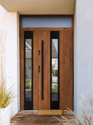 Dwuskrzydłowe grube 72mm z naświetlem górnym ciepła ościeżnica aluminiowa podwójne drzwi zewnętrznena wymiar dopasowaneszerokie wysokie nowoczesnePapua BLACK