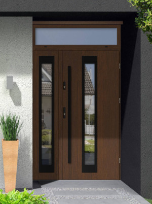 Dwuskrzydłowe grube 72mm z naświetlem górnym ciepła ościeżnica aluminiowa podwójne drzwi zewnętrznena wymiar dopasowaneszerokie wysokie nowoczesneIguana BLACK