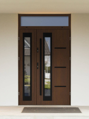 Dwuskrzydłowe grube 72mm z naświetlem górnym ciepła ościeżnica aluminiowa podwójne drzwi zewnętrznena wymiar dopasowaneszerokie wysokie nowoczesneGreca BLACK