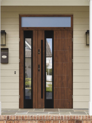 Dwuskrzydłowe grube 72mm z naświetlem górnym ciepła ościeżnica aluminiowa podwójne drzwi zewnętrznena wymiar dopasowaneszerokie wysokie nowoczesneCaiman BLACK