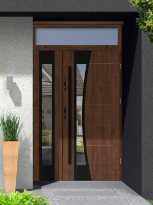 Dwuskrzydłowe grube 72mm z naświetlem górnym ciepła ościeżnica aluminiowa podwójne drzwi zewnętrznena wymiar dopasowaneszerokie wysokie nowoczesneBellis BLACK