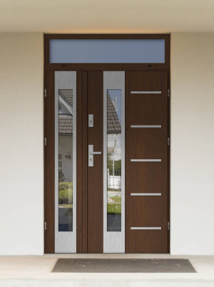 Dwuskrzydłowe grube 72mm z naświetlem górnym ciepła ościeżnica aluminiowa podwójne drzwi zewnętrznena wymiar dopasowaneszerokie wysokie nowoczesneUta INOX