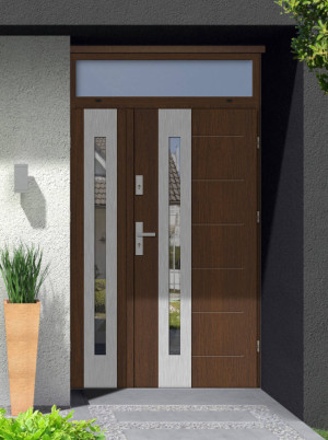 Dwuskrzydłowe grube 72mm z naświetlem górnym ciepła ościeżnica aluminiowa podwójne drzwi zewnętrznena wymiar dopasowaneszerokie wysokie nowoczesneTuluza INOX