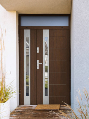 Dwuskrzydłowe grube 72mm z naświetlem górnym ciepła ościeżnica aluminiowa podwójne drzwi zewnętrznena wymiar dopasowaneszerokie wysokie nowoczesneSlim INOX