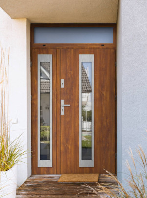 Dwuskrzydłowe grube 72mm z naświetlem górnym ciepła ościeżnica aluminiowa podwójne drzwi zewnętrznena wymiar dopasowaneszerokie wysokie nowoczesneIguana INOX