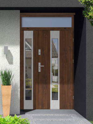 Dwuskrzydłowe grube 72mm z naświetlem górnym ciepła ościeżnica aluminiowa podwójne drzwi zewnętrznena wymiar dopasowaneszerokie wysokie nowoczesnePapua INOX