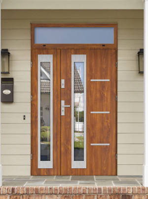 Dwuskrzydłowe grube 72mm z naświetlem górnym ciepła ościeżnica aluminiowa podwójne drzwi zewnętrznena wymiar dopasowaneszerokie wysokie nowoczesneGreca INOX