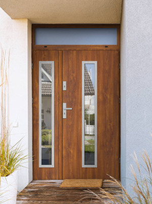 Dwuskrzydłowe grube 72mm z naświetlem górnym ciepła ościeżnica aluminiowa podwójne drzwi zewnętrznena wymiar dopasowaneszerokie wysokie nowoczesneAnolis INOX