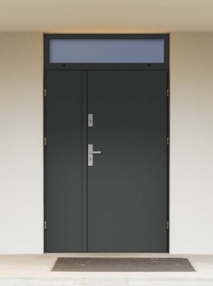 Dwuskrzydłowe grube 72mm z naświetlem górnym ciepła ościeżnica aluminiowa podwójne drzwi zewnętrznena wymiar dopasowaneszerokie wysokie nowoczesneDraco INOX