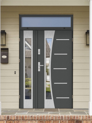 Dwuskrzydłowe grube 72mm z naświetlem górnym ciepła ościeżnica aluminiowa podwójne drzwi zewnętrznena wymiar dopasowaneszerokie wysokie nowoczesneAgama INOX