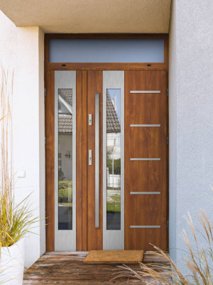 Dwuskrzydłowe grube 72mm z naświetlem górnym ciepła ościeżnica aluminiowa podwójne drzwi zewnętrznena wymiar dopasowaneszerokie wysokie nowoczesneUta INOX