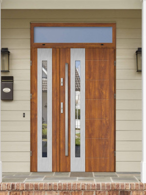 Dwuskrzydłowe grube 72mm z naświetlem górnym ciepła ościeżnica aluminiowa podwójne drzwi zewnętrznena wymiar dopasowaneszerokie wysokie nowoczesneTuluza INOX