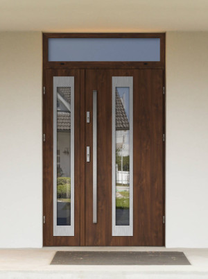 Dwuskrzydłowe grube 72mm z naświetlem górnym ciepła ościeżnica aluminiowa podwójne drzwi zewnętrznena wymiar dopasowaneszerokie wysokie nowoczesneIguana INOX