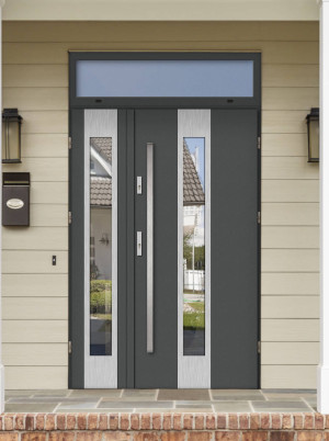 Dwuskrzydłowe grube 72mm z naświetlem górnym ciepła ościeżnica aluminiowa podwójne drzwi zewnętrznena wymiar dopasowaneszerokie wysokie nowoczesnePapua INOX