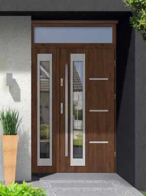 Dwuskrzydłowe grube 72mm z naświetlem górnym ciepła ościeżnica aluminiowa podwójne drzwi zewnętrznena wymiar dopasowaneszerokie wysokie nowoczesneGreca INOX