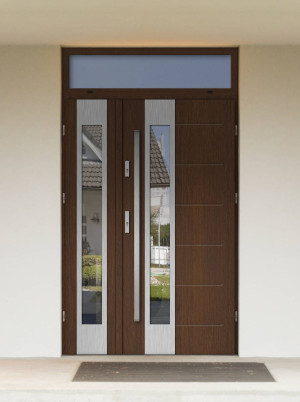 Dwuskrzydłowe grube 72mm z naświetlem górnym ciepła ościeżnica aluminiowa podwójne drzwi zewnętrznena wymiar dopasowaneszerokie wysokie nowoczesneCaiman INOX