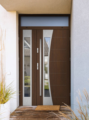 Dwuskrzydłowe grube 72mm z naświetlem górnym ciepła ościeżnica aluminiowa podwójne drzwi zewnętrznena wymiar dopasowaneszerokie wysokie nowoczesneBellis INOX