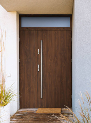 Dwuskrzydłowe grube 72mm z naświetlem górnym ciepła ościeżnica aluminiowa podwójne drzwi zewnętrznena wymiar dopasowaneszerokie wysokie nowoczesneDraco INOX