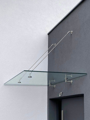 Daszek nad drzwi szklany srebrne cięgna INOX 150X150 CM