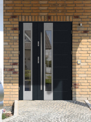 Dwuskrzydłowe grube 72mm ciepła ościeżnica drewno-stal podwójne drzwi zewnętrznena wymiar dopasowaneszerokie funkcjonalne nowoczesne eleganckieCaiman INOX