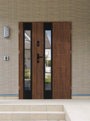 Dwuskrzydłowe grube 72mm ciepła ościeżnica drewno-stal podwójne drzwi zewnętrznena wymiar dopasowaneszerokie funkcjonalne nowoczesne eleganckieCaiman BLACK
