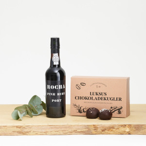 Interflora Portvin og Flora og Evergreen luksus chokoladekugler