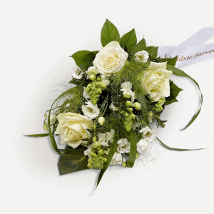 Interflora Bårebuket, hvid (Floristens kreative valg) med bånd