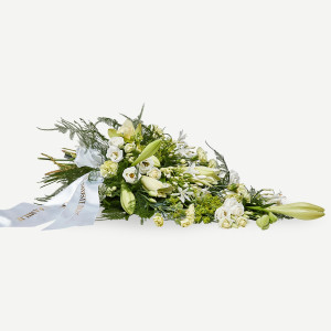 Interflora Bårebuket i klassisk stil med bånd - hvid