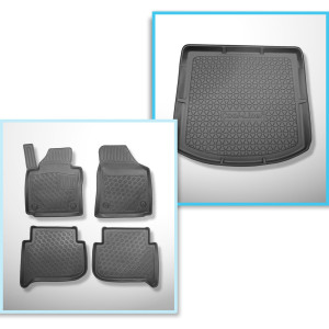 Completo di tappetini e tappetino per bagagliaio TPE per: Volkswagen Touran I 1T 09.2010-08.2015 (Monovolume) - 7 posti; terza fila abbassata