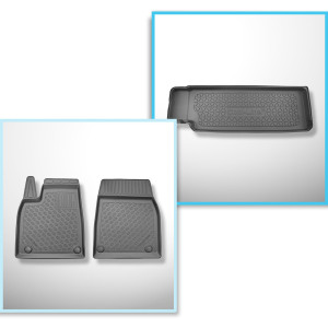 Completo di tappetini e tappetino per bagagliaio TPE per: Tesla Model X 01.2021-.... (SUV) - 6/7 posti; dietro la 3a fila di sedili
