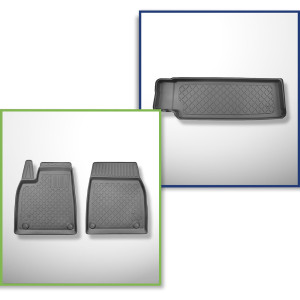 Completo di tappetini e tappetino per bagagliaio TPE per: Tesla Model X 01.2021-.... (SUV) - 6/7 posti; dietro la 3a fila di sedili