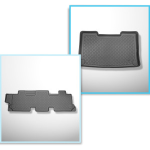 Completo di tappetini e tappetino per bagagliaio TPE per: Volkswagen Caravelle T5 2003-05.2015 (Van) - interasse corto; dietro la 3a fila di sedili;